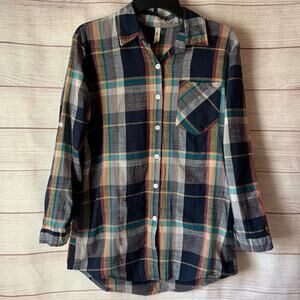 My Beloved Plaid Button Up Shirt Roll Tab Sleeves Size Medium
